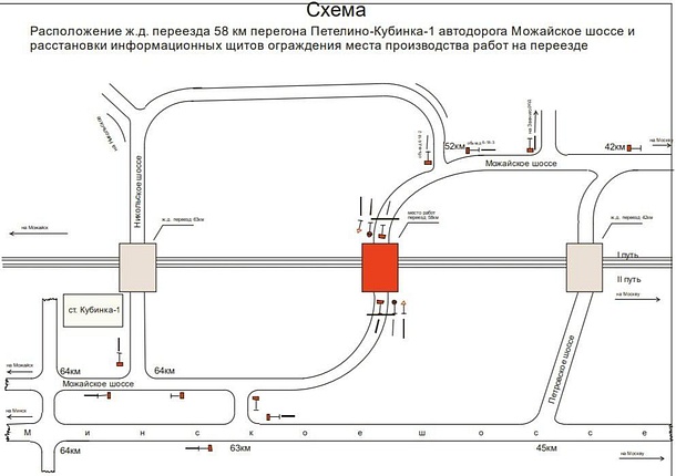Со 2 июля 8:00 по 4 июля 18:00 будут производиться ремонтные работы с закрытием движения транспортных средств через железнодорожный переезд 58 км перегона Петелино-Кубинка-1, Июнь