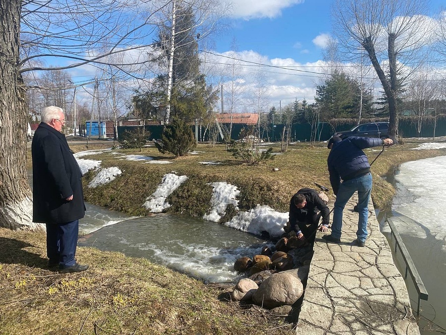 Партийцы Одинцовского округа привели в порядок пруд в деревне Солманово, Апрель