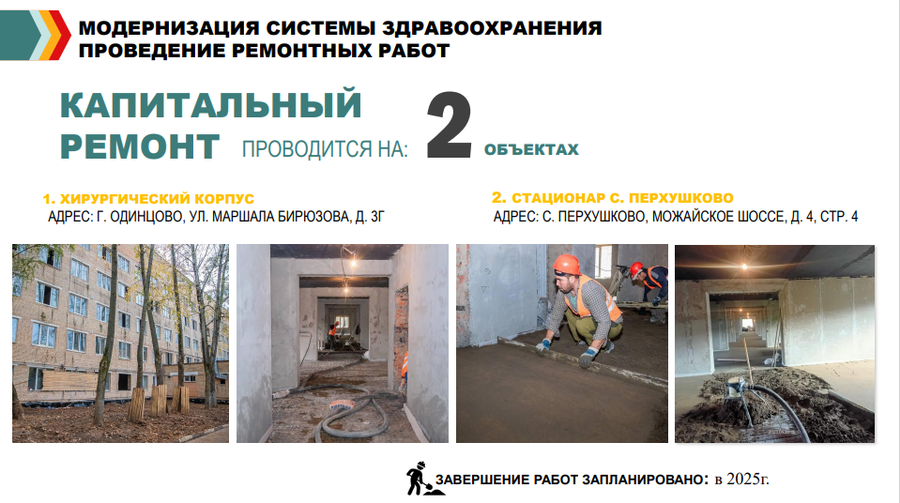 Капремонт текст 1, Капитальный ремонт двух объектов здравоохранения ведётся в Одинцовском округе