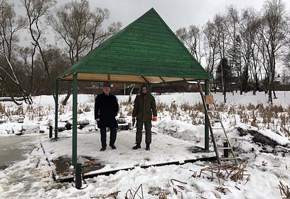 Партийцы построили плот для лебедей на пруду в Солманово