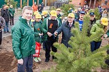 Глава Одинцовского района Андрей ИВАНОВ вместе с отцом посадил сосны у Дома культуры в Иславском