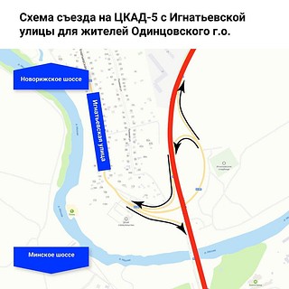 Схема съезда на ЦКАД-5 Игнатьевской улицы для жителей Одинцовского г. о