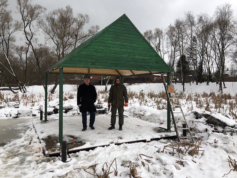 Партийцы построили плот для лебедей на пруду в Солманово, Февраль
