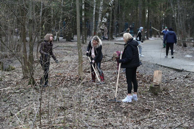 Местные жители приводят в порядок территорию Подушкинского леса в микрорайоне Трехгорка, Апрель