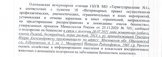 Одинцовская ветеринарная станция информирует о возникшем подозрении на заболевание животного бешенством