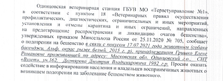 Одинцовская ветеринарная станция информирует о возникшем подозрении на заболевание животного бешенством