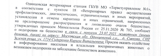 Одинцовская ветеринарная станция информирует о возникшем подозрении на заболевание животного бешенством
