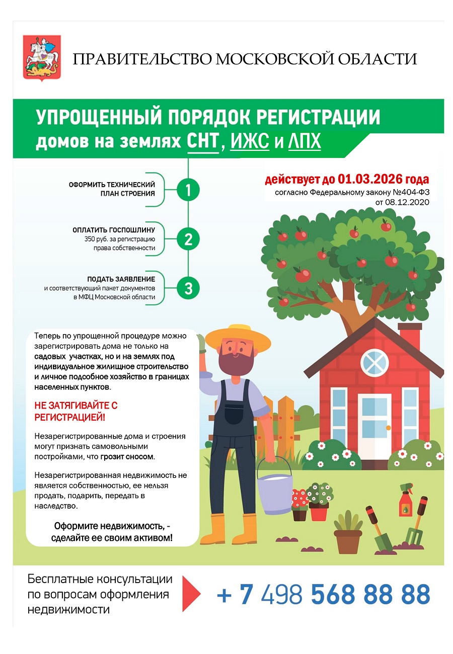 Упрощённый порядок регистрации домов на землях СНТ, ИЖС и ЛПХ, называемый «дачной амнистией», будет действовать в России до 1 марта 2022 года, баннер 1, 2022