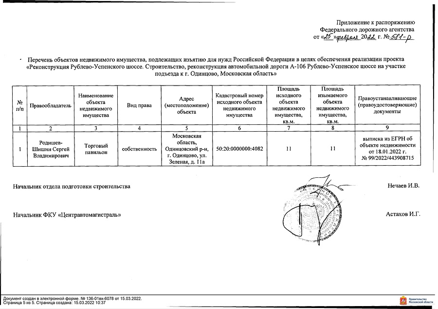 Распоряжение от 25.02.2022 № 581-р об изъятии для нужд Российской Федерации объекта недвижимого имущества 3, Март