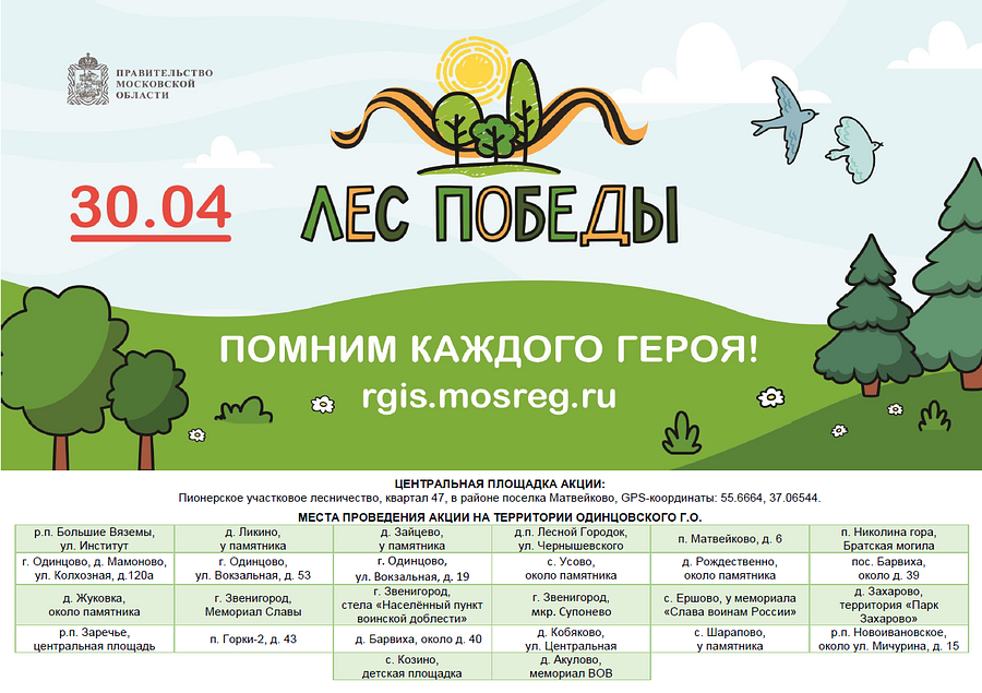 Экологическая акция «Лес Победы» пройдет в Одинцовском округе 30 апреля, Апрель