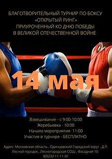 В Одинцовском городском округе 14 мая пройдет благотворительный турнир по боксу
