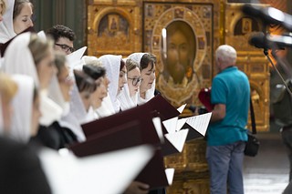 Празднование памяти Святого равноапостольного князя Владимира и Дня Крещения Руси в Музейно-храмовом комплексе Вооруженных Сил РФ Минобороны России завершилось выступлением Московского Синодального хора