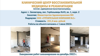 Ремонт стационара в поселке Горбольницы № 45 в Одинцовском округе завершится в декабре 2022 года