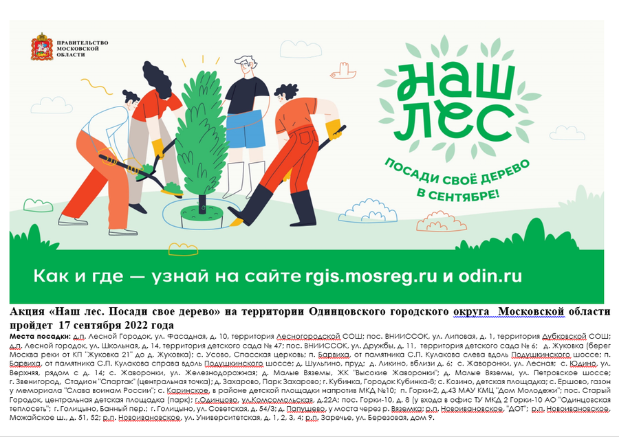 Акция «Наш лес. Посади своё дерево» пройдёт 17 сентября в Одинцовском округе, Сентябрь