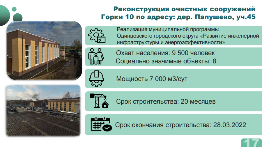 Объекты текст 3, В 2023 году в Одинцовском округе планируется строительство блочно-модульных очистных сооружений и реконструкция ВЗУ в Каринском