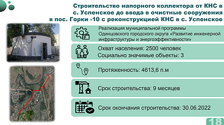 Строительство напорного коллектора от КНС с. Успенское до ввода в очистные сооружения в пос. Горки-10 с реконструкцией КНС в с. Успенское