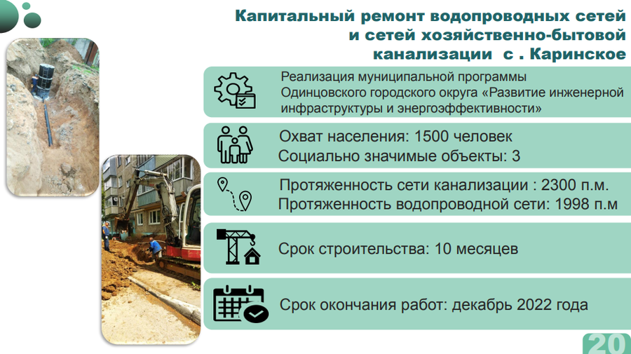 Объекты текст 6, В 2023 году в Одинцовском округе планируется строительство блочно-модульных очистных сооружений и реконструкция ВЗУ в Каринском