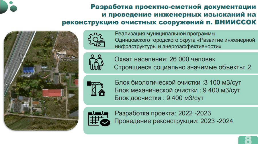 Объекты текст 9, В 2023 году в Одинцовском округе планируется строительство блочно-модульных очистных сооружений и реконструкция ВЗУ в Каринском