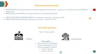 В Одинцовском городском округе идёт капитальный ремонт нескольких образовательных учреждений
