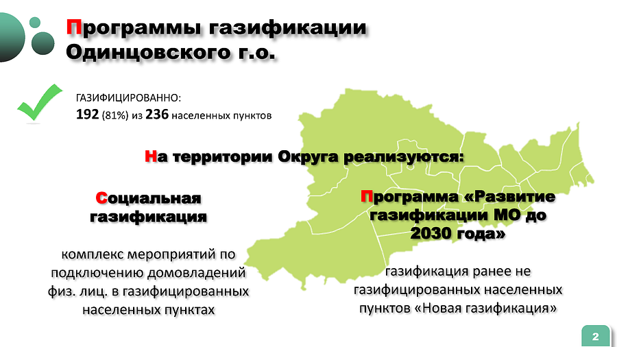 Газификация текст Страница 1, В Одинцовском округе газифицировано 192 населённых пункта из 236