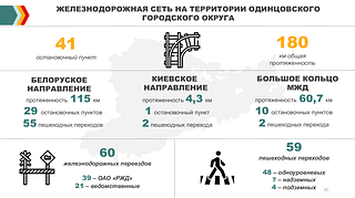 Общая протяженность Московской железной дороги на территории Одинцовского округа составляет более 180 км
