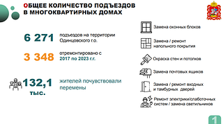 В Одинцовском округе в 2023 году отремонтировали 250 подъездов в многоквартирных домах