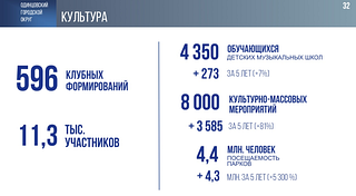 Муниципальная сеть культурных учреждений Одинцовского округа начитывает 37 домов культуры, 44 библиотеки, 11 парков, 10 детских школ искусств, 2 музея, 2 концертные организации и театр. Всего в этих организациях работает 1605 человек. Об этом сообщил глава муниципалитета Андрей Иванов в своем отчете перед окружным Советом депутатов об итогах работы за последние 5 лет