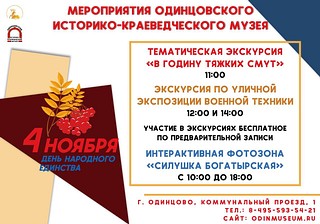 Бесплатные экскурсии пройдут в Одинцовском краеведческом музее 4 ноября