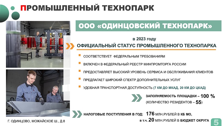 В3 Садетдинова АА Технопарки ИП промплощадки, В Одинцовском округе до 2030 года планируется построить 4 индустриальных парка