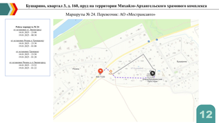 Бушарино, квартал 3, д. 160, пруд на территории Михайло-Архангельского храмового комплекса. Маршруты № 24