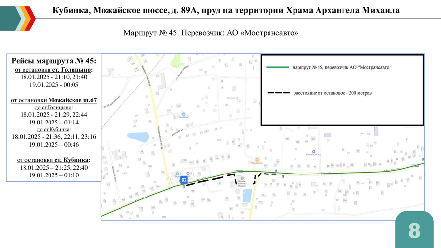 Кубинка, Можайское ш., д. 89А, пруд на территории Храма Архангела Михаила. Маршрут № 45, Крещение — 2025 в Одинцовском округе: адреса, время и как добраться