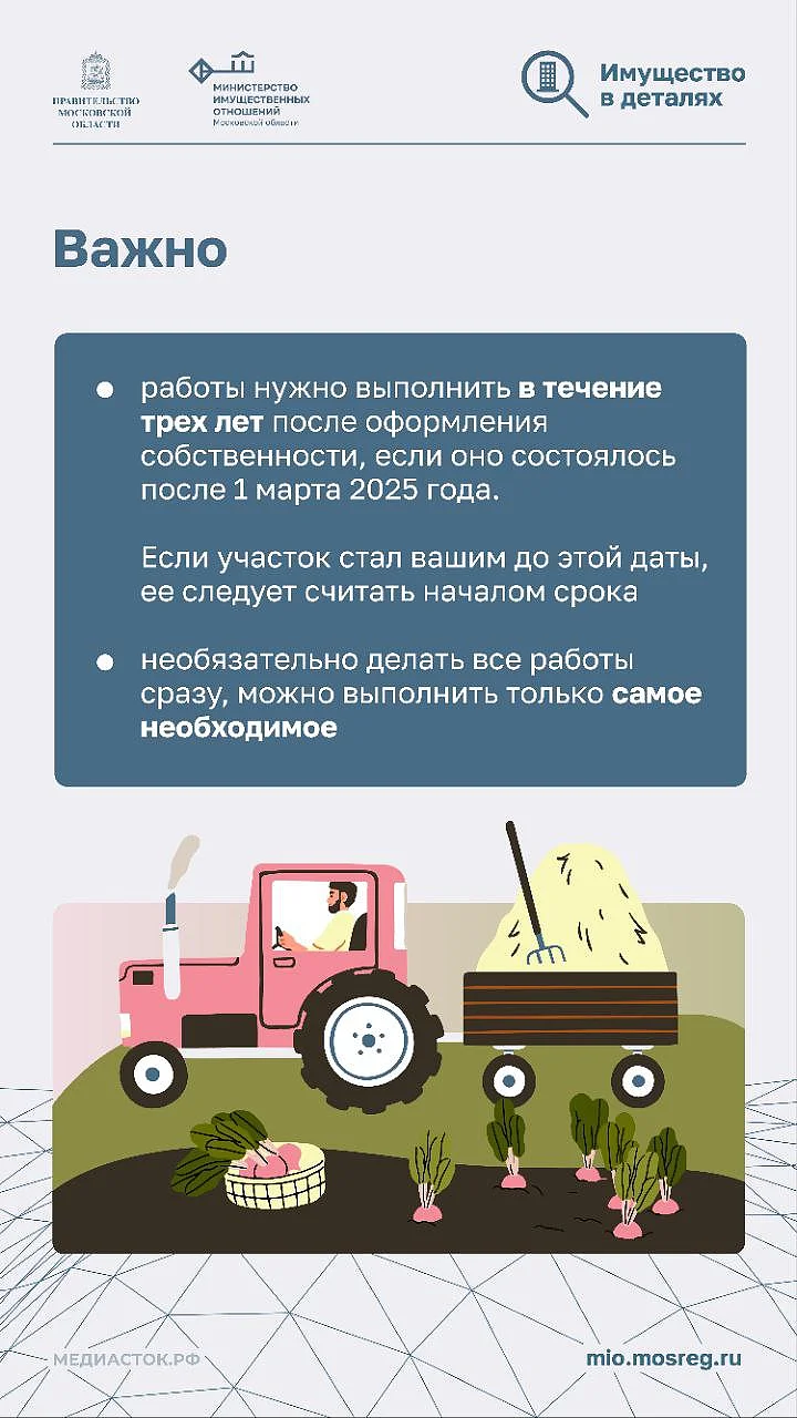 БТИ текст 4, БТИ Московской области напоминают садоводам, что с 1 марта 2025 года вступило в силу требование по освоению земельного участка в трёхлетний срок