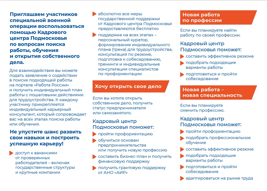 Кадровый центр Подмосковья поможет участникам СВО найти работу или открыть собственное дело, Август