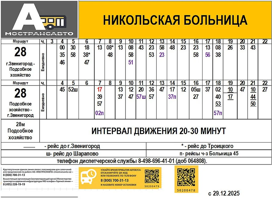 Маршрут текст 3 (2), На маршруте № 28 «Звенигород (ул. Украинская) — санаторий им. Герцена» появится дополнительная остановка «Больница № 45»