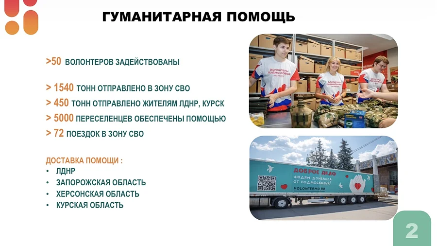 Более 1500 тонн гуманитарной помощи доставили одинцовские волонтеры в зону проведения спецоперации