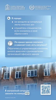 Представители «Мособлпожспаса» напоминают об опасности, связанной со сходом с крыш сосулек и наледи